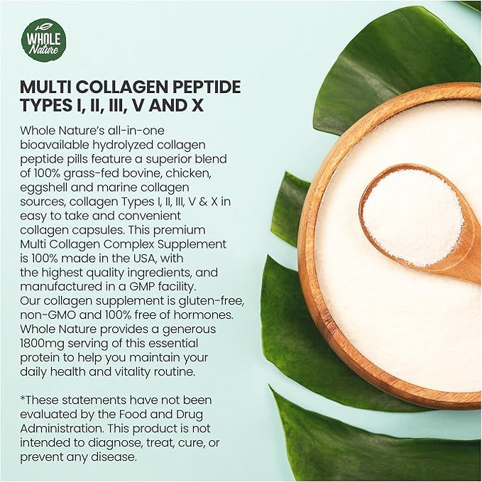 Multi Collagen Protein Peptides Supplement Capsules - 1800mg Collagen Complex Types I, II, III, V, X - Joint Support, Healthy Hair, Skin, Nails, Beauty Vitamins, 100% Natural, Non-GMO 270ct (3)