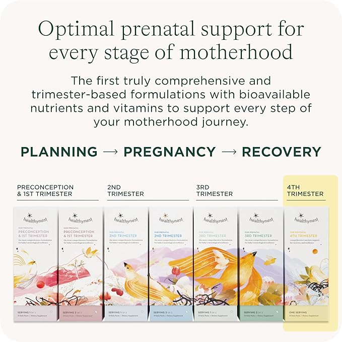 HealthyNest Postnatal & 4th Trimester Prenatal Vitamin | Made with Methylated Folate, Choline, DHA, Iron | 31 Day Supply