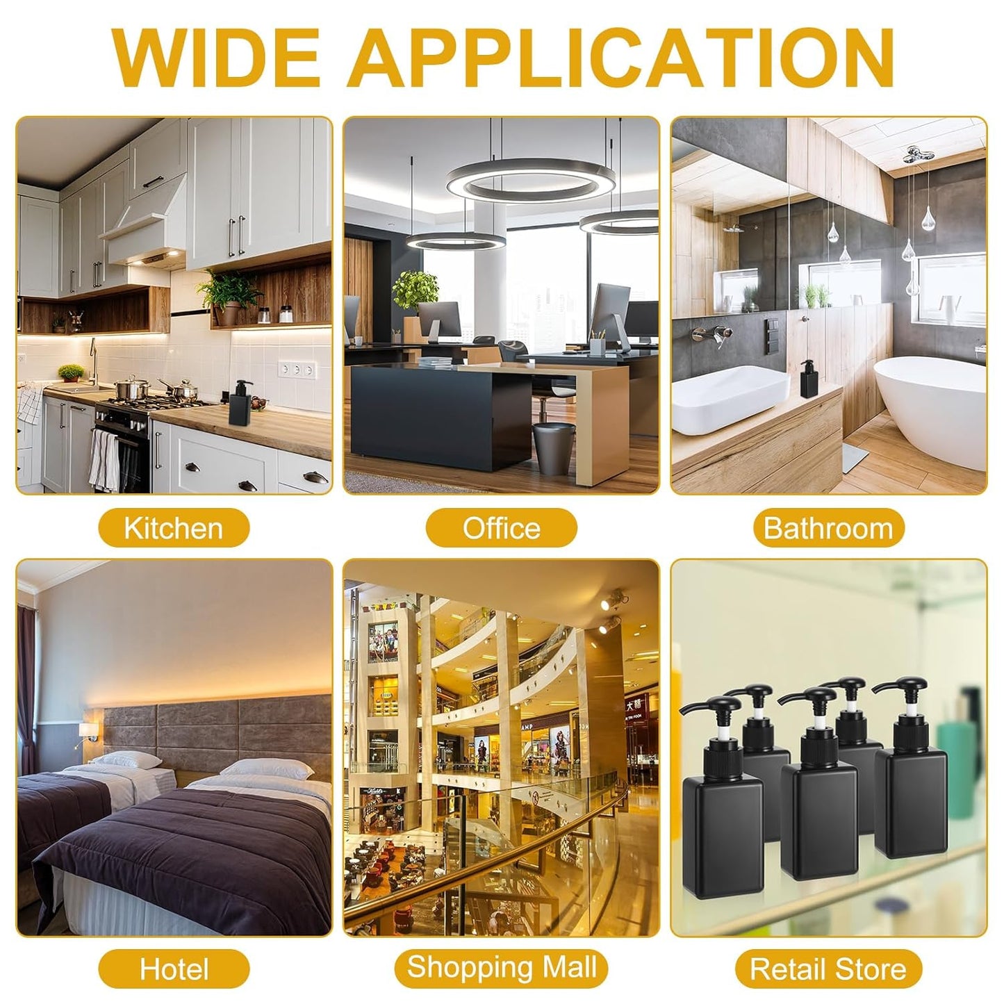 Domensi 6 Pcs 100ml /3.4 oz Pump Bottle Mini Travel Bottles Small Dispenser Containers Plastic Pump Lotion Dispenser Empty Square Travel Size Containers Toiletries (Whole Black)