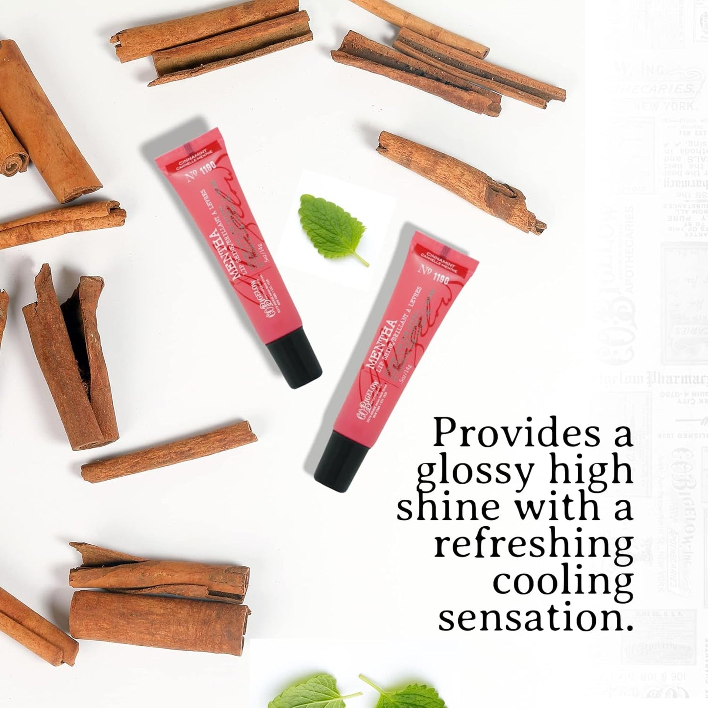 C.O. Bigelow Cinnamint Mentha Lip Shine Balm Tubes, Pack of 3 Bulk Lip Gloss with Cinnamon & Peppermint Oil, High Gloss Shine Finish, 0.5 oz