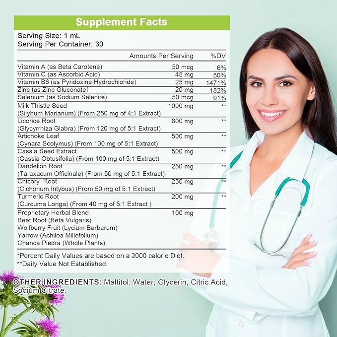 Liver Health Support Liquid-Liver Cleanse Detox 1000mg Milk 500mg Artichoke 17x Potent 1Fl Oz