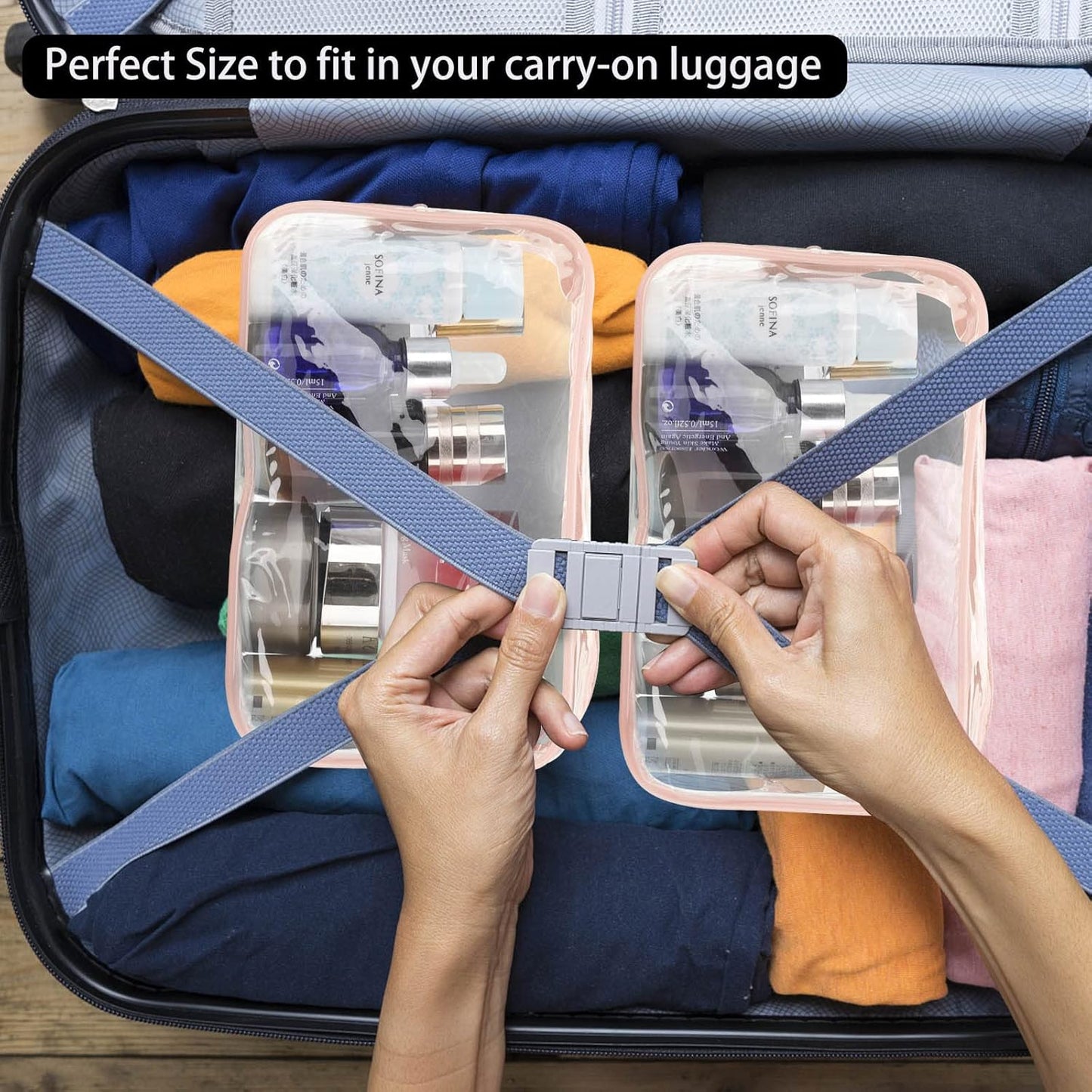 Tbestmax 40 Pack Clear Cosmetic Bags Makeup Bags Portable Waterproof Travel Toiletry Bags Organizer Peach Pink, 7.5"x 4.8"x 2.3"