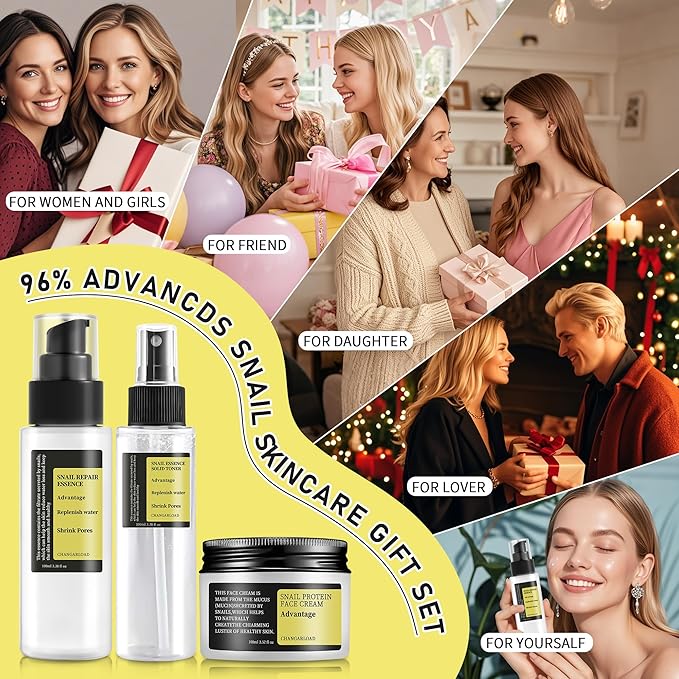 Advanced Snail 96% Mucin Power Essence Set – Korean Skincare Set for Women, Includes Snail Mucin Serum,Hydrating Toner & Face Cream, Moisturizing & Skin Renewal, 3PCS Travel Size Toiletries