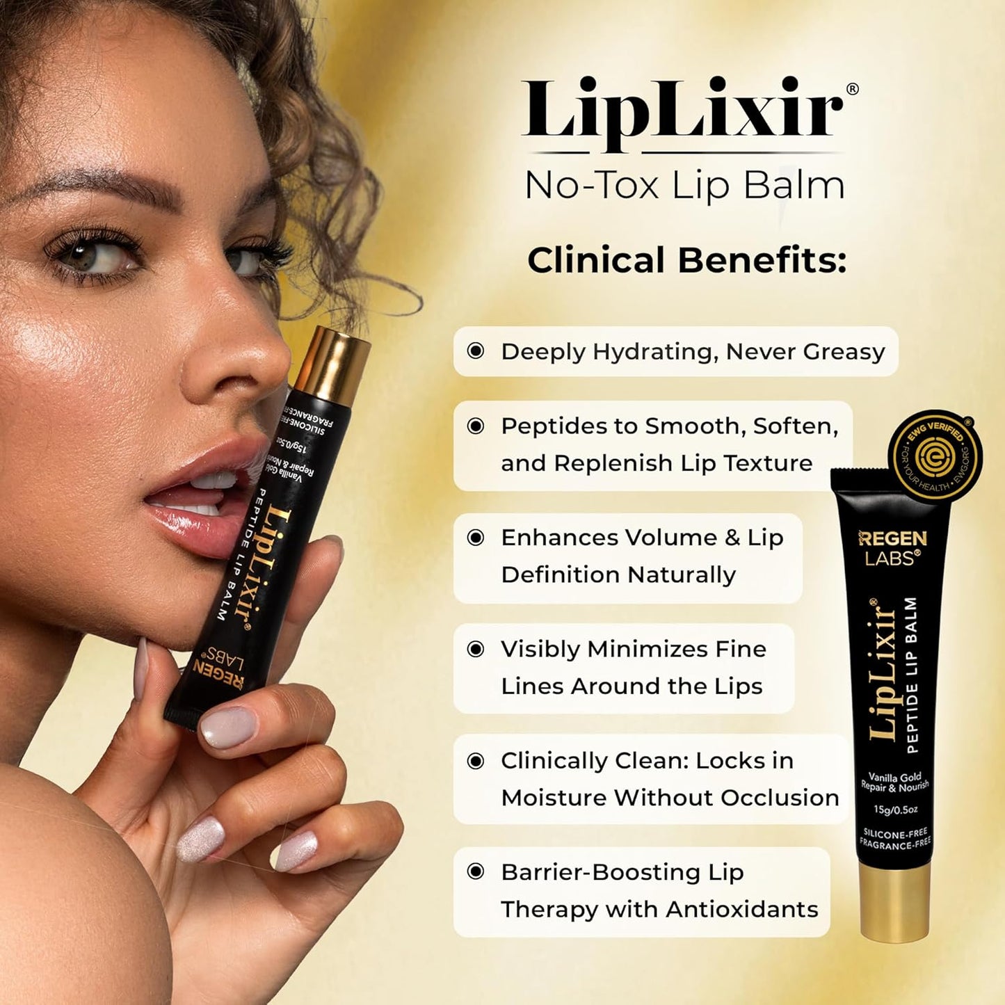LipLixir Non Toxic Peptide Lip Balm – EWG® VERIFIED, All-Natural, Ultra-Clean, Hydrating, Doctor Approved Lip Gloss – Fragrance-Free with Shea, Cocoa & Coconut Oil, (Reformulated Thicker Formula)