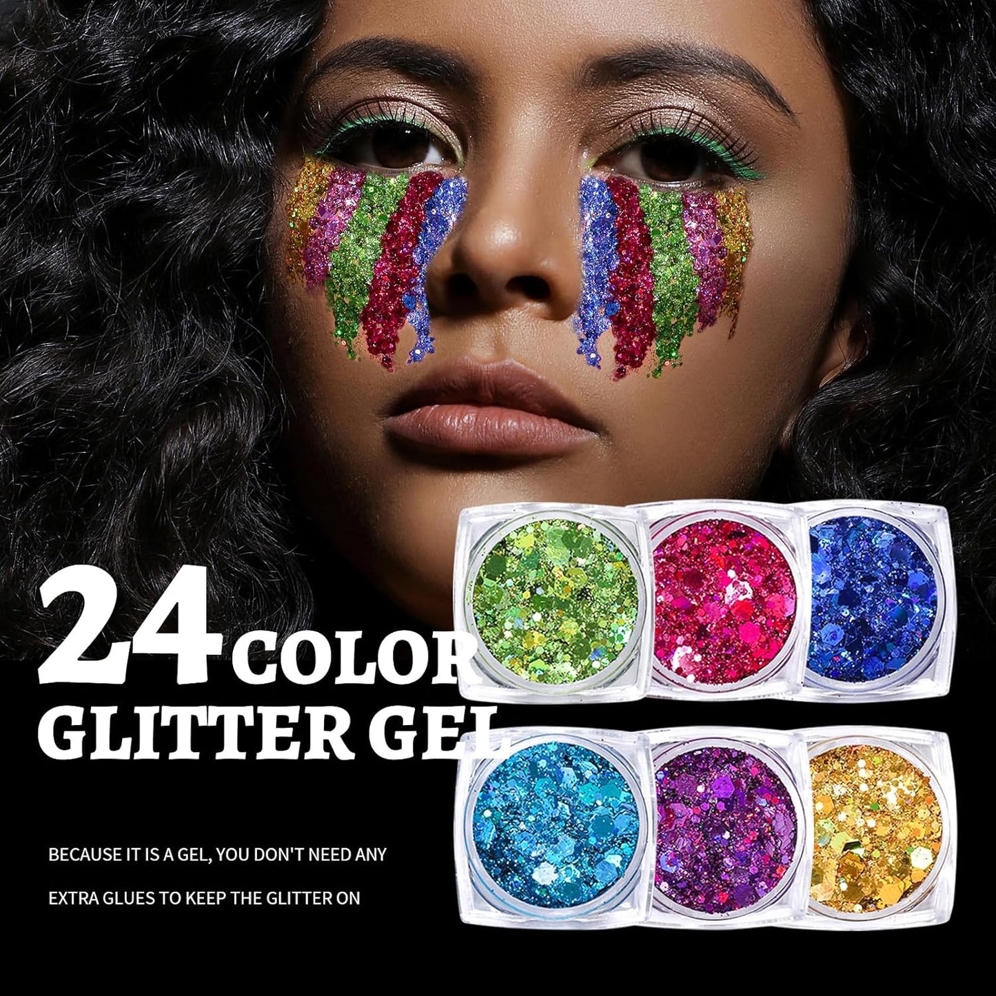 Teenitor 24 Colors Body & Hair Glitter Gel - Face, Body, Hair Glitter for Halloween Makeup Festival