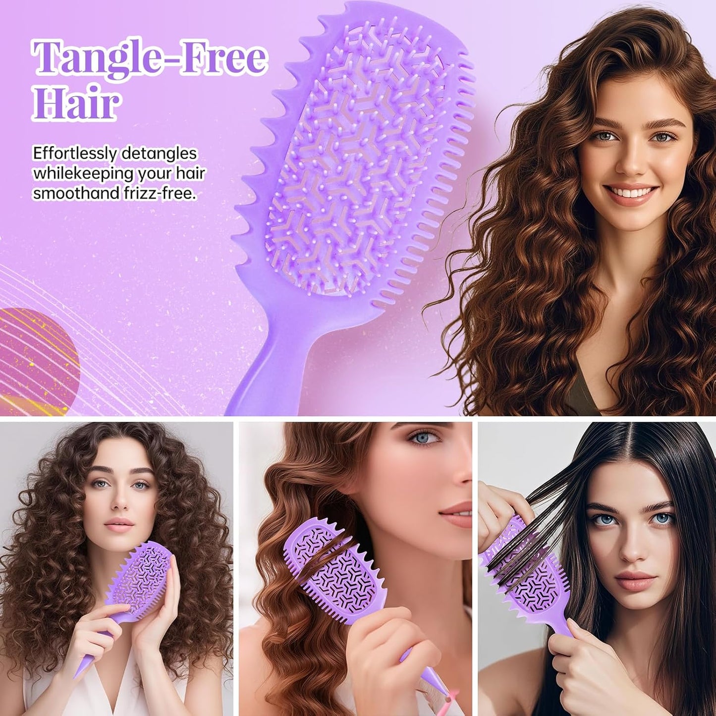 Detangler Hair Brush for Wet and Dry Hair, curl defining brush,curl brush for curly hair wet for Shower & Travel - Purple
