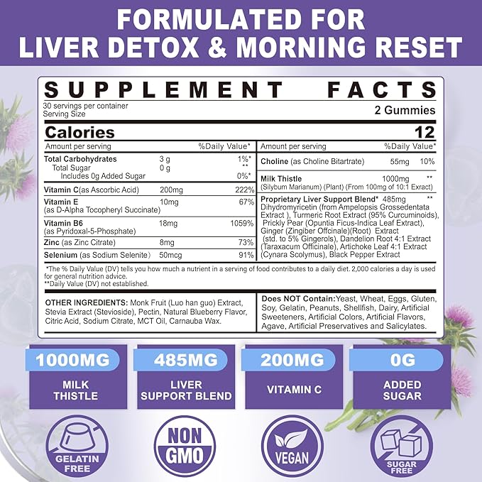 Liver Cleanse Detox & Repair Gummies, 1000mg (80% (80% Silymarin), 120Cts