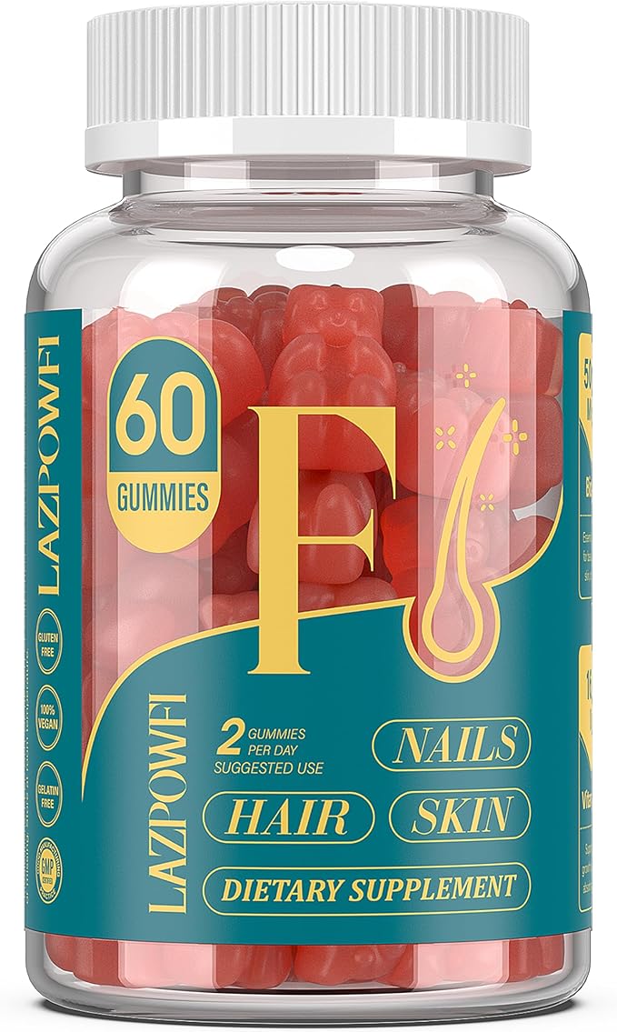 Biotin Gummies for Hair, Skin and Nails - Hair Vitamins for Men & Women, 10,000mcg Max Strength Vitamin B7 for Hair Growth and Stronger Nails,60 Counts - Strawberry Falvor-009