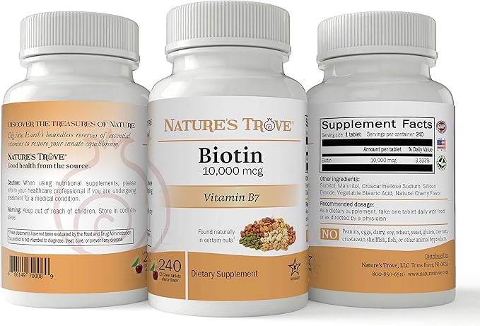 Nature's Trove Biotin 10,000 mcg 240 EZ Chew Tablets Cherry Flavor