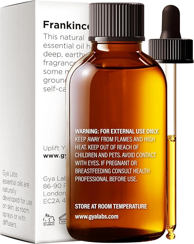 Gya Labs Frankincense Essential Oil - Huge 4 Fl Oz - 100% Pure Natural Frankincense Oil for Skin, Face, Body, Massages & Candle Making Scent - Premium Grade for Wellness & Comfort - Woody & Calming