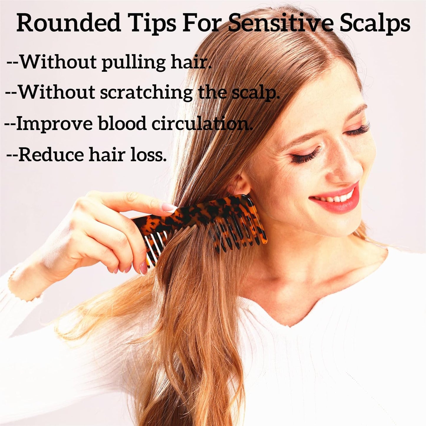 Fsmiling Hair Detangling Comb, Small Travel Purse Wide Tooth Pocket Comb for Thick Curly Wavy Hair, Acetate Hair Detangler Comb for Wet And Dry, 2 Pack