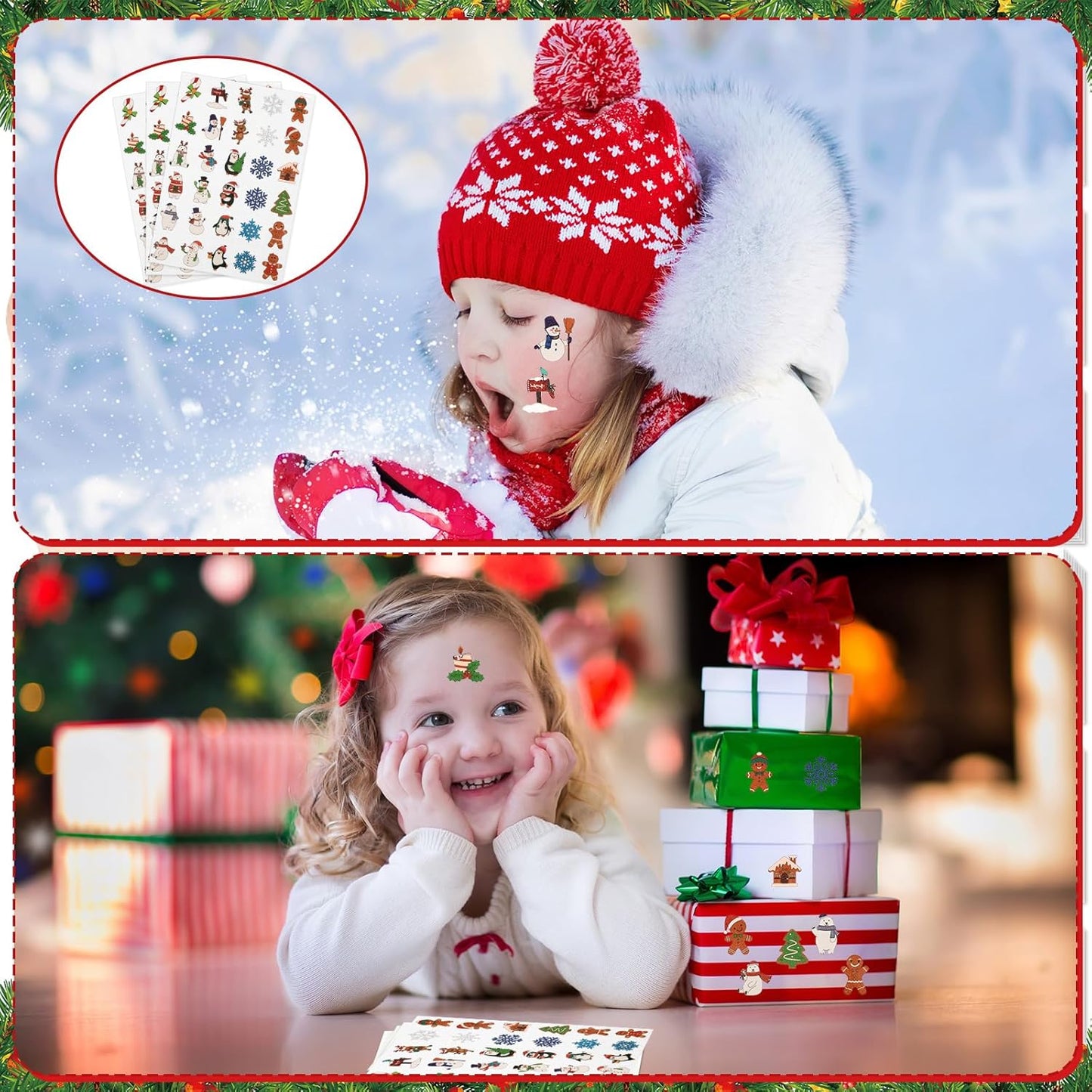 Nosiny 240 Pcs Christmas Temporary Tattoos Snowflake Winter Glitter Tattoos Santa Snowflake Sticker Tattoo Winter Apparel Accessories for Body Face Kids Women Party Favors