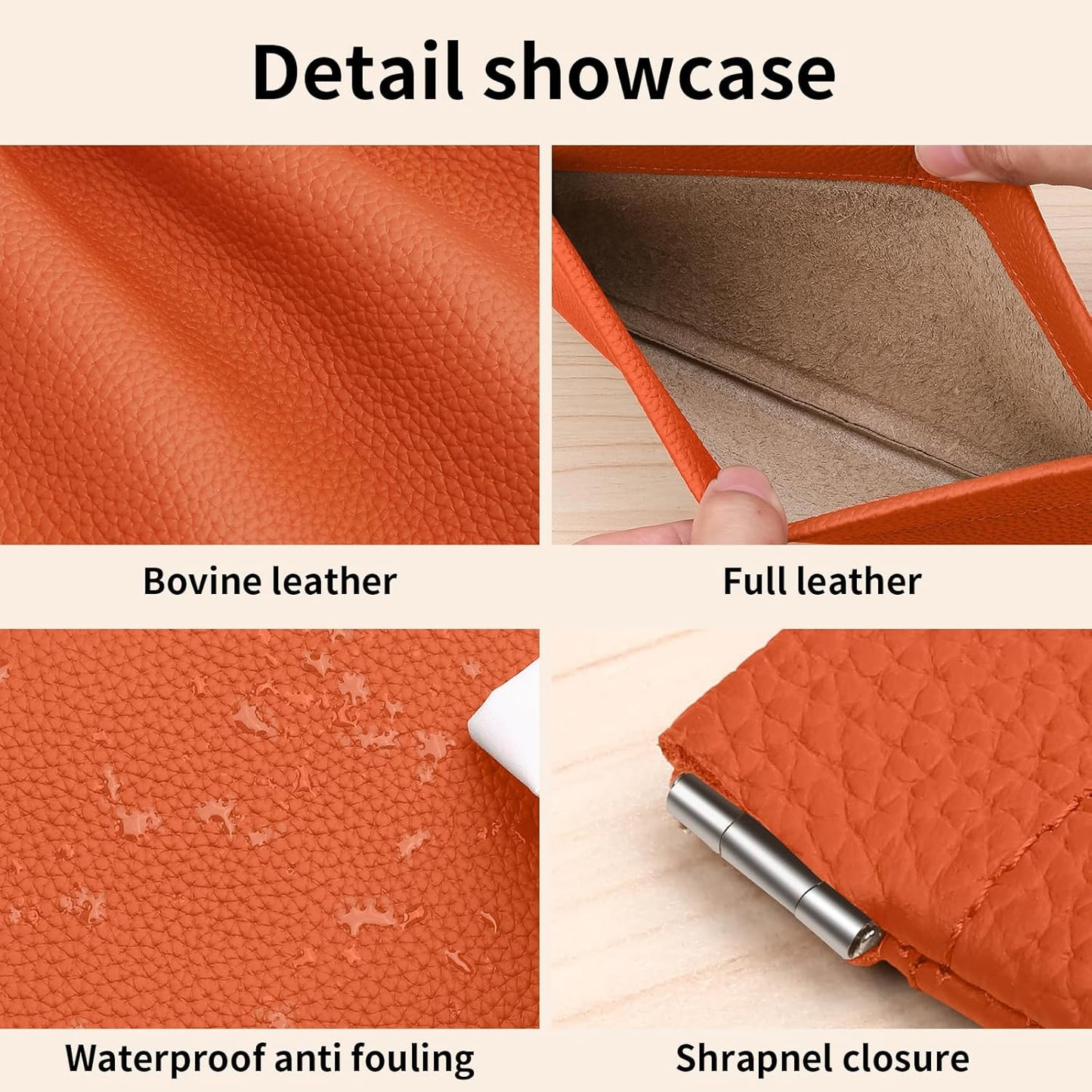 Genuine Leather Pocket Cosmetic Bag for Purse,Coin Purse Lipstick Cosmetic Accessories Travel Pouch for Storage Waterproof Portable No Zipper Self-closing Small Makeup Pouch (Orange)