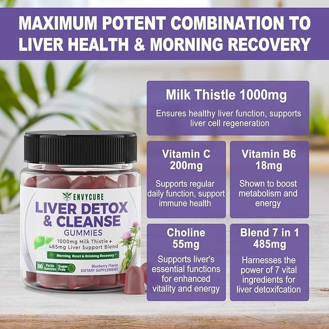 Liver Cleanse Detox & Repair Gummies, 1000mg (80% (80% Silymarin), 120Cts