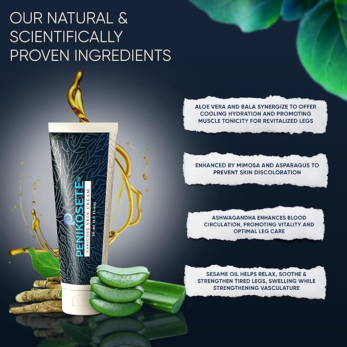 Advanced Vein Care Kit of America's 1st Ashwagandha Cream & Reduce Varicose Veins & Boost Circulation with 60 Easy-to-Swallow Ayurvedic Tablets of Ashwagandha, Punarnava, Turmeric & Triphala