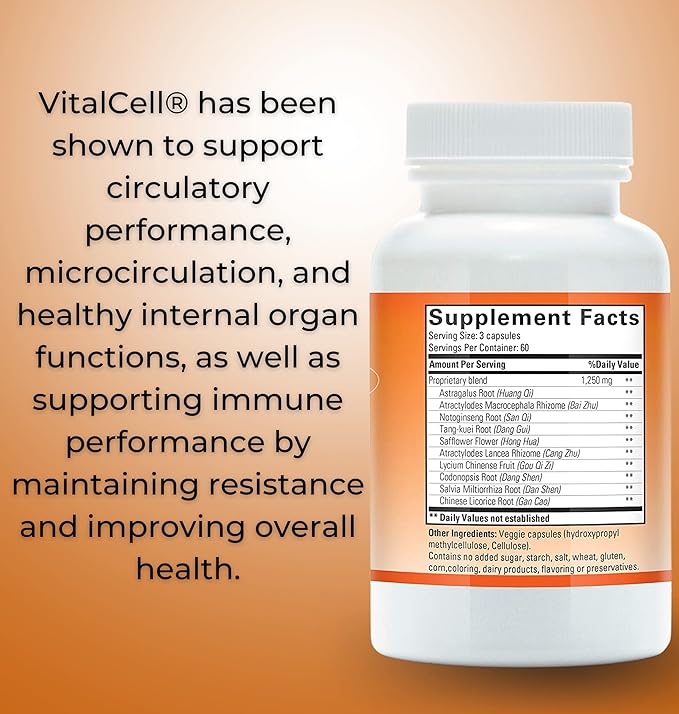 Vital Cell Natural Anti-Aging Supplement for Men and Women, Supporting Circulation and Healthy Organ Function (180 Vegetarian Capsules)