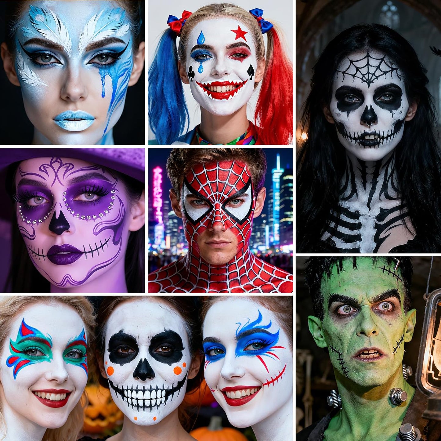 Black and White Face Paint - Professional Water-Based Non-Toxic Makeup Kit for Vampire Skeleton Clown, Highly Pigmented Body Paint for Halloween Costume Parties ,Stage Performances