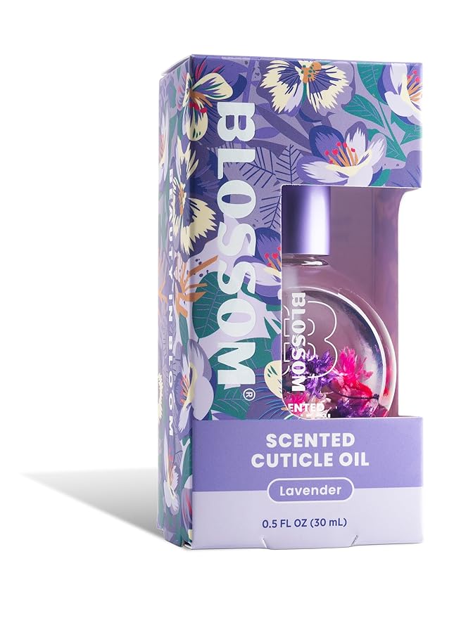 Blossom Cuticle Oil for Nails, Hydrating, Moisturizing, Scented Nail Oil Cuticle Care, Infused with Real Flowers, Made in USA, 0.5 fl. oz, Lavender