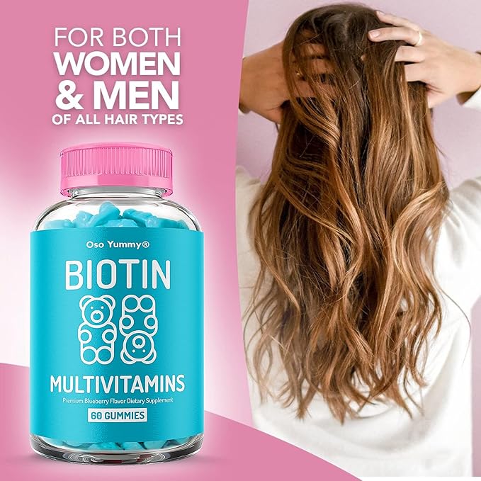 Vegan Hair Skin and Nails Gummies - Biotin Gummies w/Sugar, Bear Shaped Supplement w/ Biotin 5000mg + Vitamins A, C, D, E, B6, B12 + Zinc | Hair Vitamins for Faster Hair Growth for Women & Men