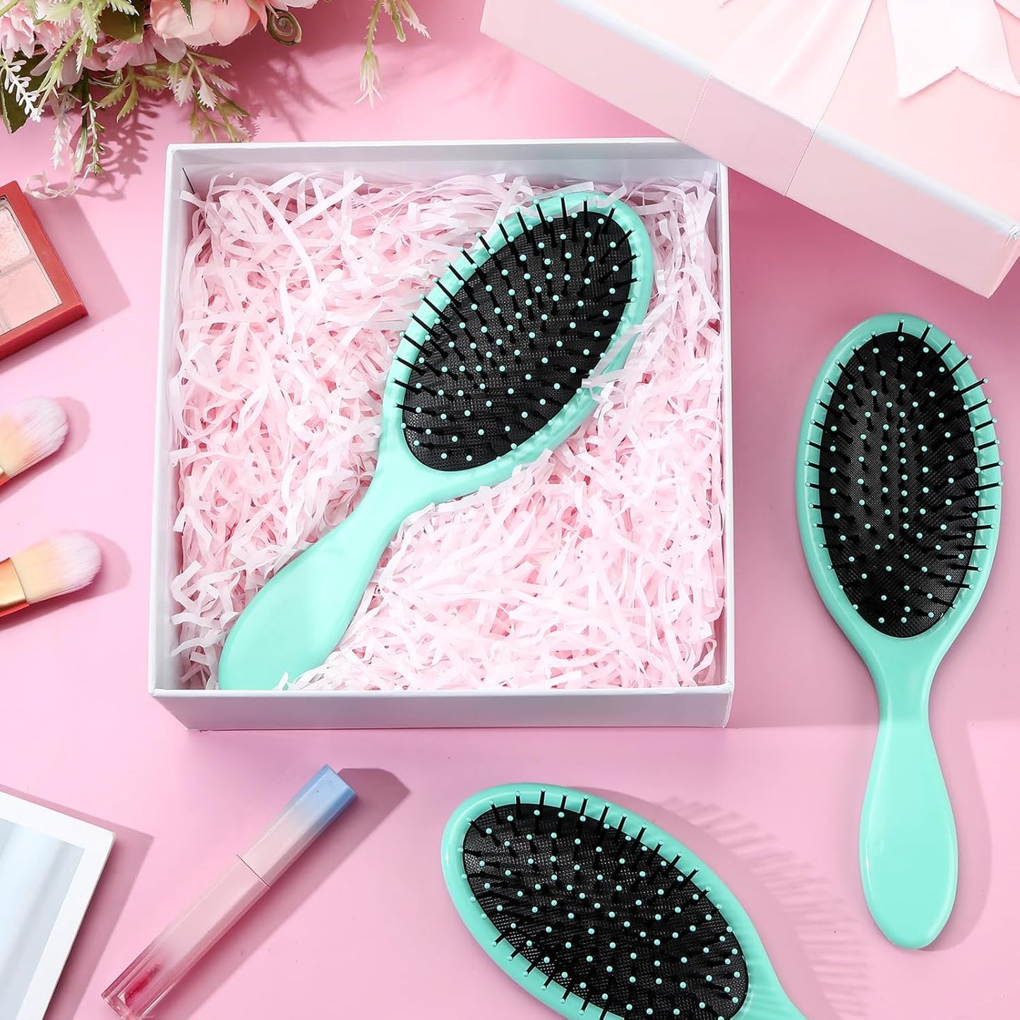 Nuenen 6 Pcs Wet Detangler Hair Brush Travel Dry Hair Brushes Detangling Hairbrush with Soft Bristles for Women Men Girls Boys (Green)