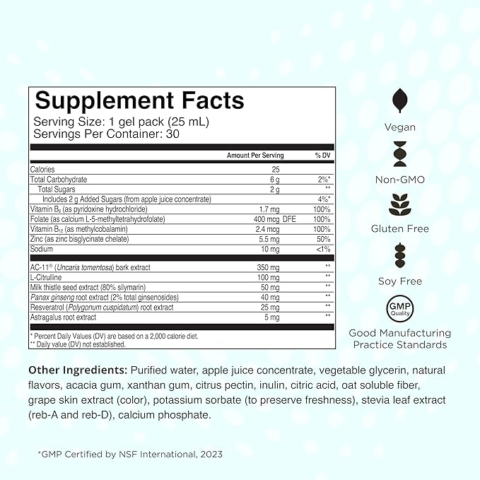 HealthyCell Telomere Length - Anti Aging Supplement with Cats Claw for DNA Repair, Cell Health, Stem Cell Support - Clinically Proven Ingredient AC11 - Maximum Absorption - 30 Gel Packs
