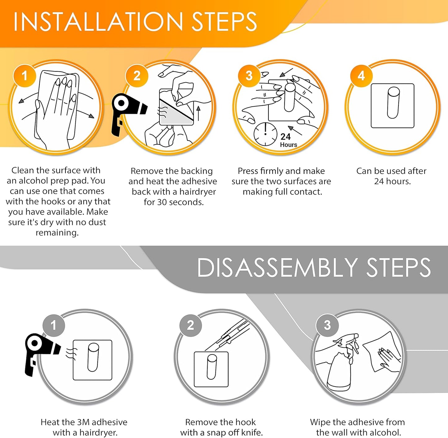 Matte Black Self Adhesive Towel Hooks for Bathroom Wall Door Mounted - SUS304 Stainless Steel Strong Strips Stick on 3M Wall Hooks for Hanging Coat, Hat, Bag, Key, Jacket – 4 Pack