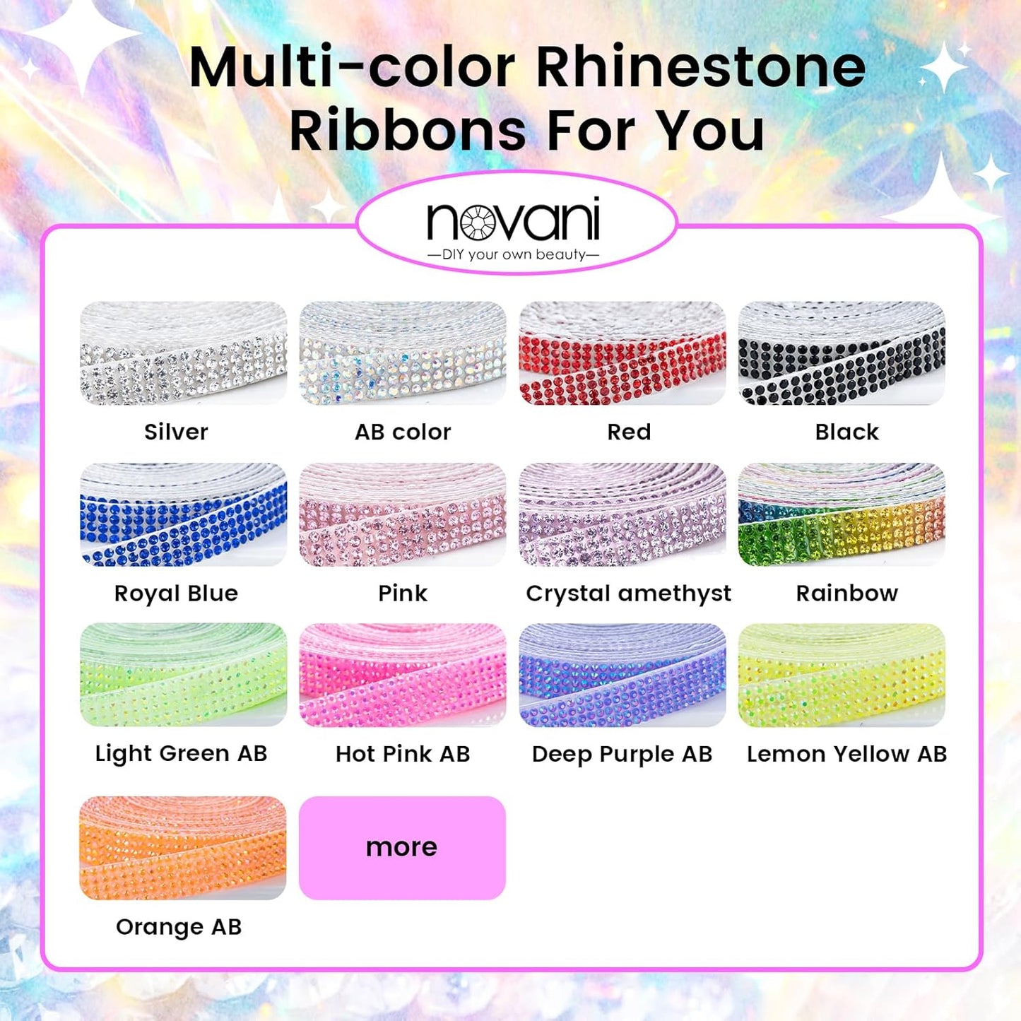 Novani Self Adhesive Rhinestone Ribbon, 1.14 Inch Wide 3 Yards 1 Roll, AB Crystal Diamond Bling Strips for DIY Crafts, Home Decor, Glitter Glass Rhinestones for Crafting, Car Decoration