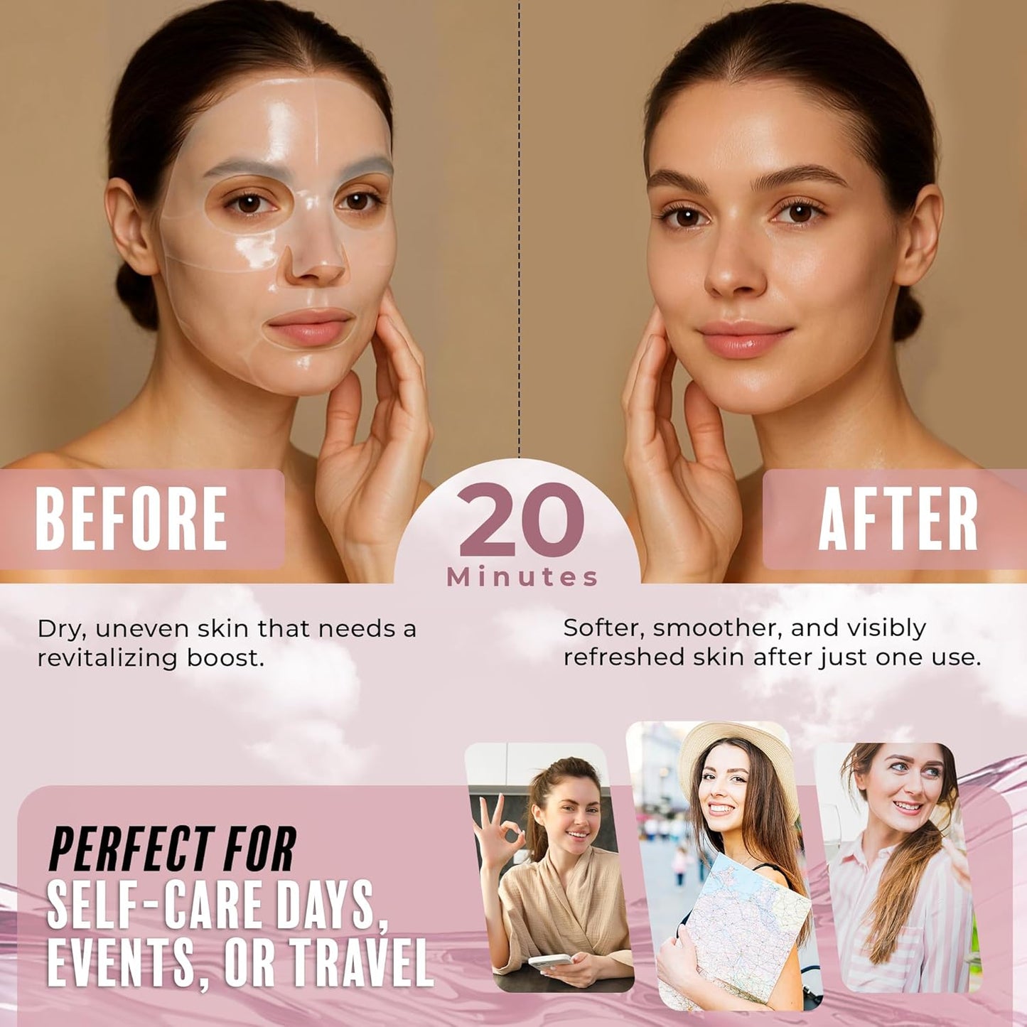 Hydrogel Collagen Face Mask – Firming & Hydrating Overnight Sheet For Dry Skin & Fine Lines – Dermatologist Tested, Anti-Aging, Korean Skin Care, Clean Beauty, Non-GMO – Pack of 6