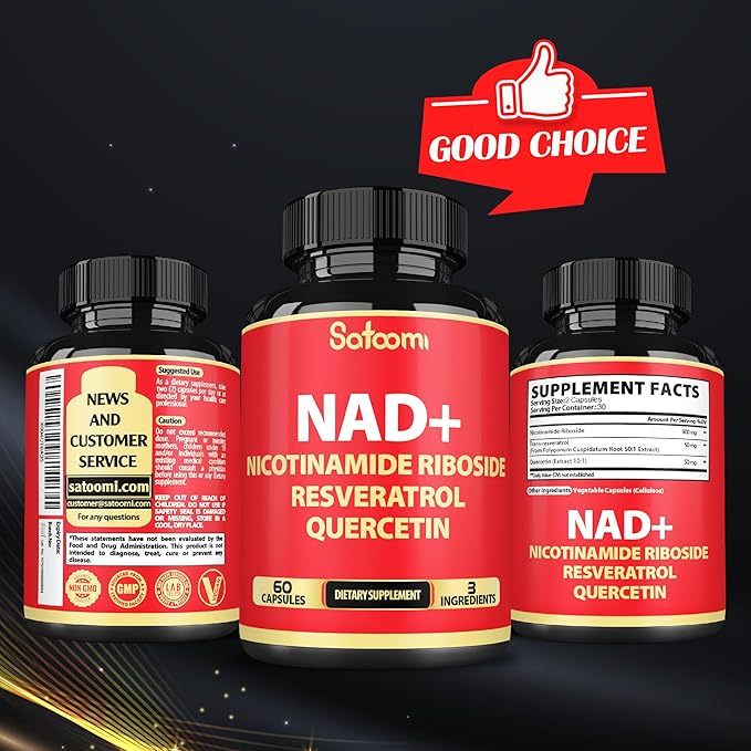 3in1 1000mg Pure NAD+ Supplement with Liposomal Nicotinamide Riboside 900mg NR, Resveratrol, Quercetin - Cellular Energy & Repair, Vitality, Healthy Aging - 60 Count