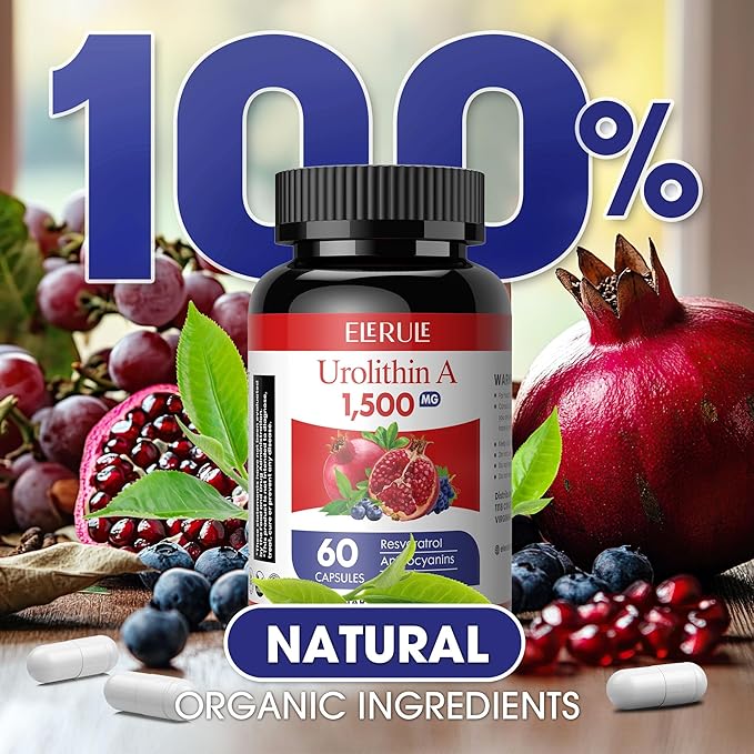 Urolithin A Supplement 1500mg Plus Trans-Resveratrol, Anthocyanins, Green Tea,Urolithin A Capsules Promoting Healthy Aging,Supports Cellular,Vitality & Energy for Men & Women, 60 Capsules