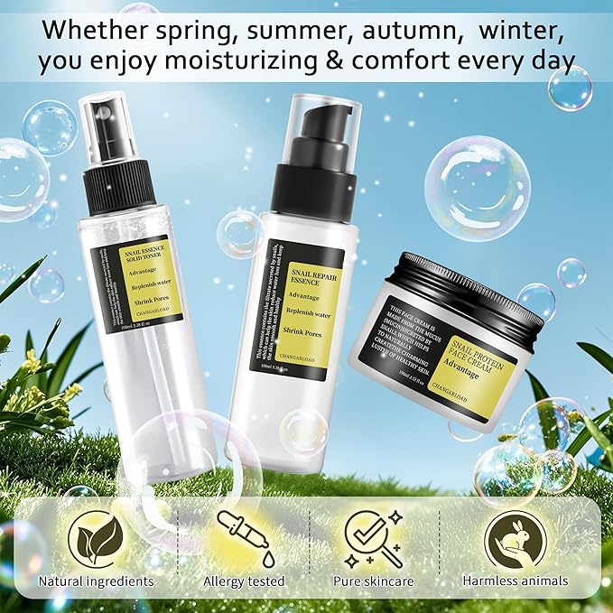 Advanced Snail 96% Mucin Power Essence Set – Korean Skincare Set for Women, Includes Snail Mucin Serum,Hydrating Toner & Face Cream, Moisturizing & Skin Renewal, 3PCS Travel Size Toiletries