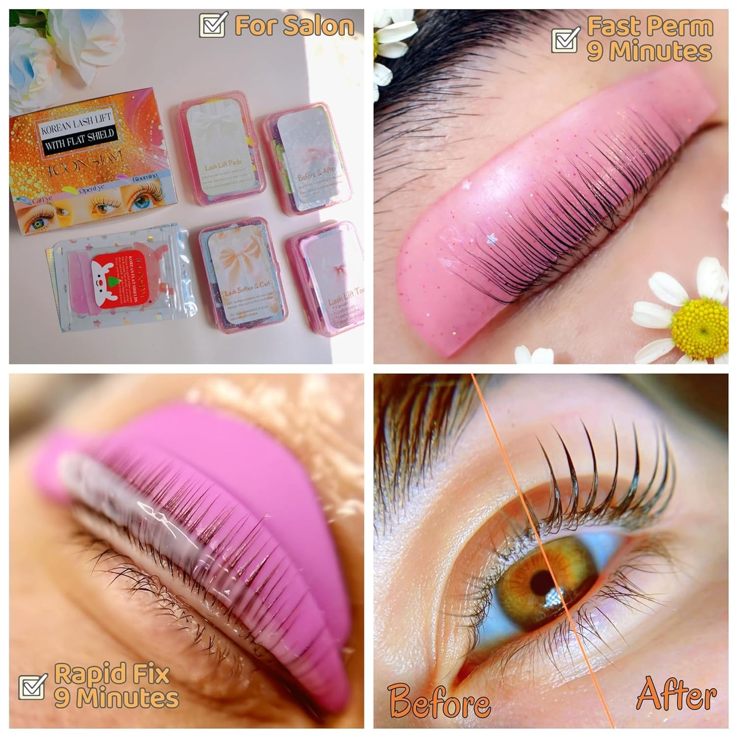 Korean Lash Lift Kit Korea Eyelash Lifting Starter Set With Flat Shields Perming Lash Evenly Improve Success Of Lash Perm Curling Eyelashes Thoroughly Professional Salon 15 Applications Sachet (Rose)
