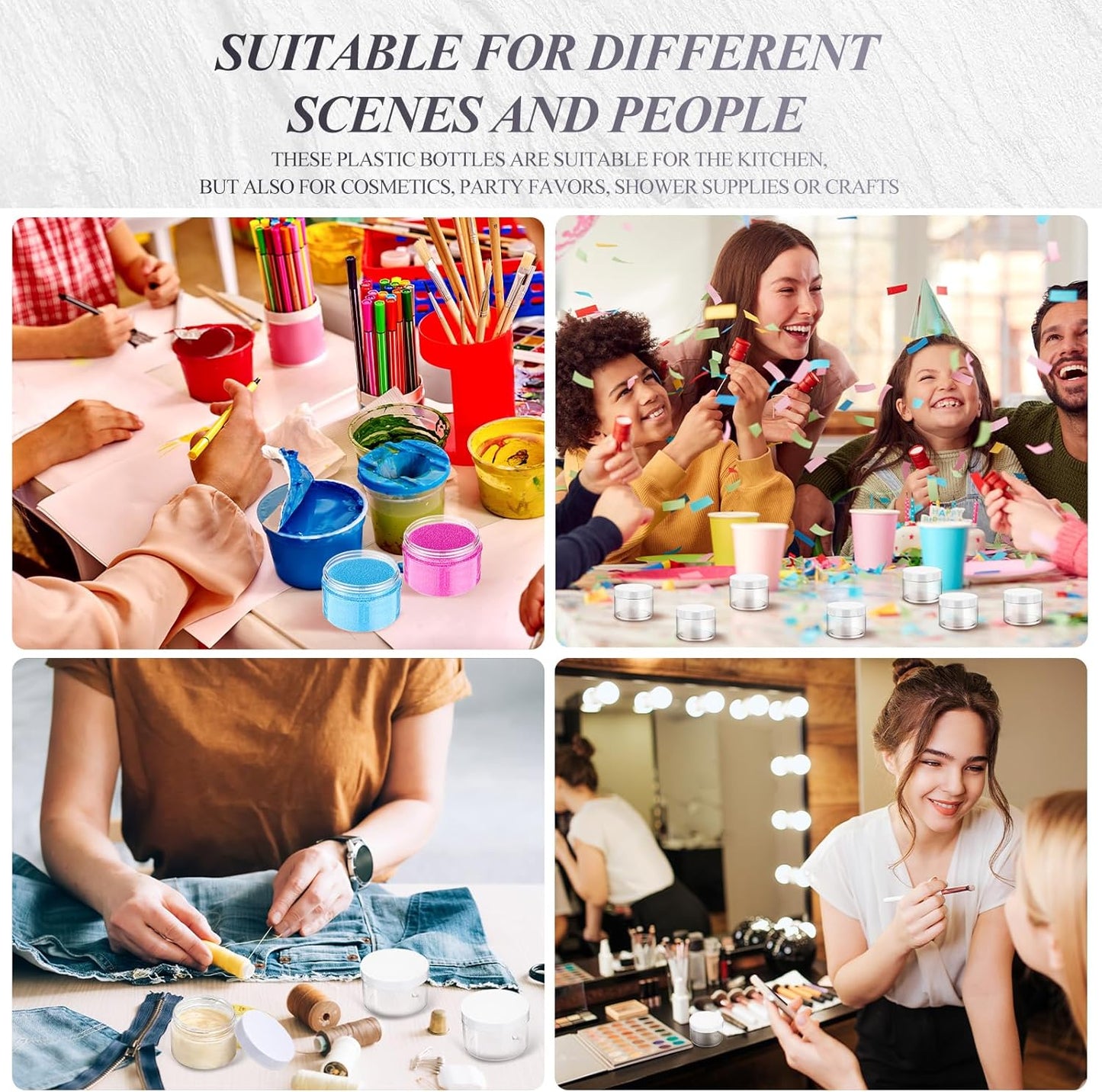 SATINIOR 12 Pack Plastic Container Jars with Lids Round Clear Travel Cosmetic Container Jars for Toiletries, Lotion, Cream, Ointments, Makeup, Rhinestone, Samples, Kitchen Storage(2 oz,White)