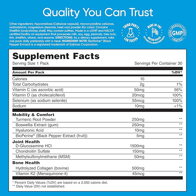 Mobility & Bone Support Daily Multivitamin K2, Collagen, (30 Pack)