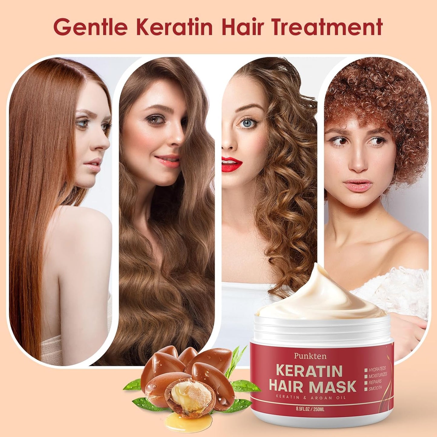 Punken Keratin Hair Mask Deep Conditioner Hydrating Hair Mask For Dry Damaged Hair- Hair Treatment Mask Leaving Hair Smooth And Shiny For All Hair Type 250ML