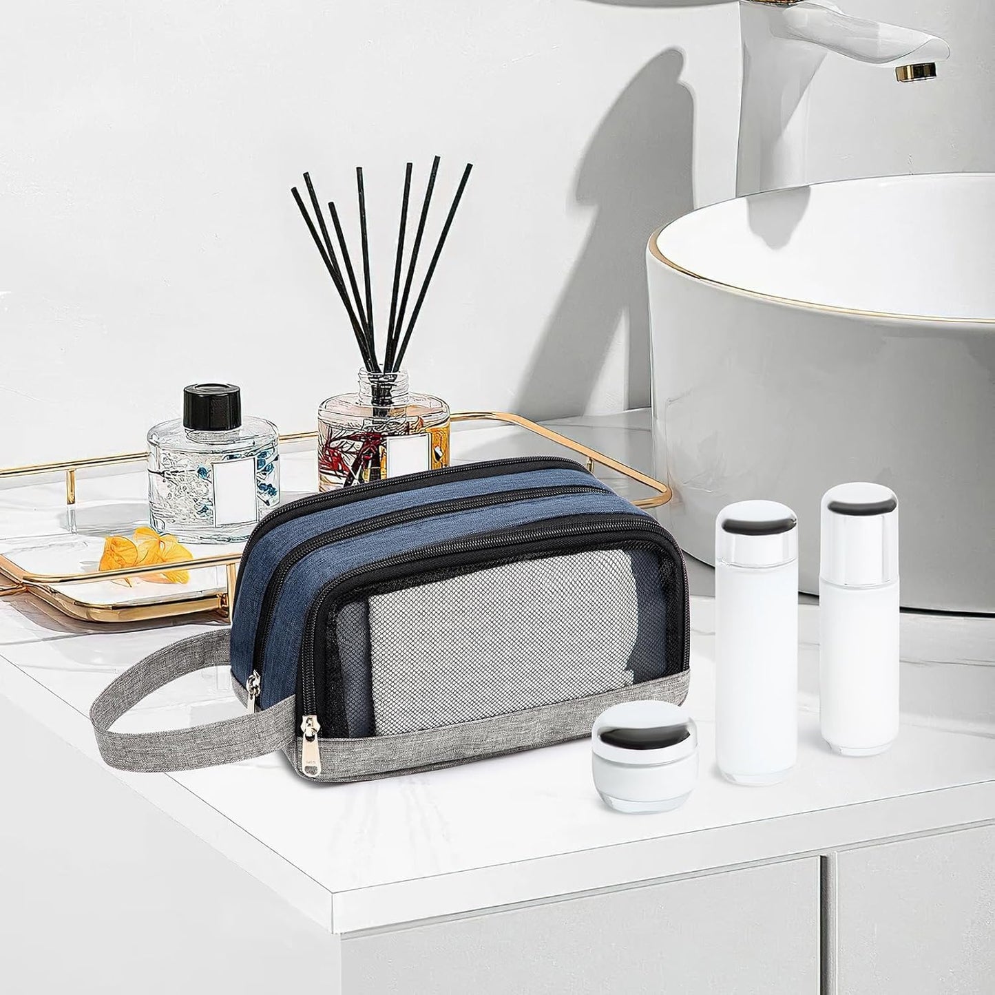 Yeiotsy Men's Travel Toiletry Bag – Color Clash Dopp Kit with Mesh Pockets, Durable Shaving Organizer for Gym, Camping & Weekend Trips