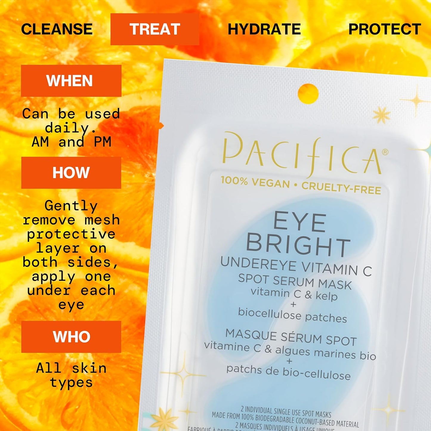 Pacifica Undereye Spot Serum Mask – Bright Eye Vitamin C Mask for Dark Circles & Hydration, Brightening Under Eye Treatment, Vegan & Cruelty-Free, 1 Pack