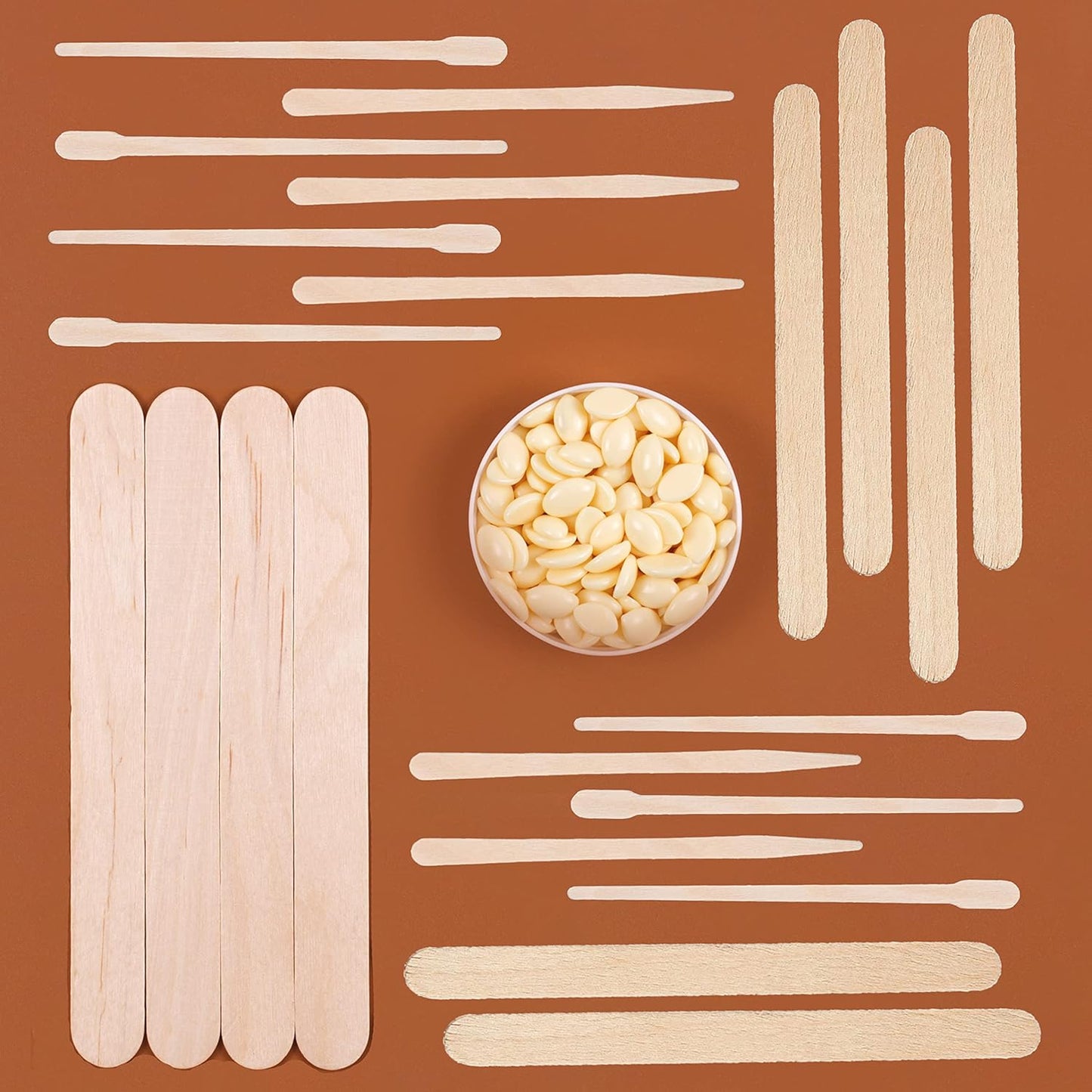 Mibly 4 Style 500 Pcs Assorted Wooden Wax Sticks for Body Legs Face and Small Medium Large Sizes Eyebrow Waxing Applicator Spatulas for Home and Spa Usage