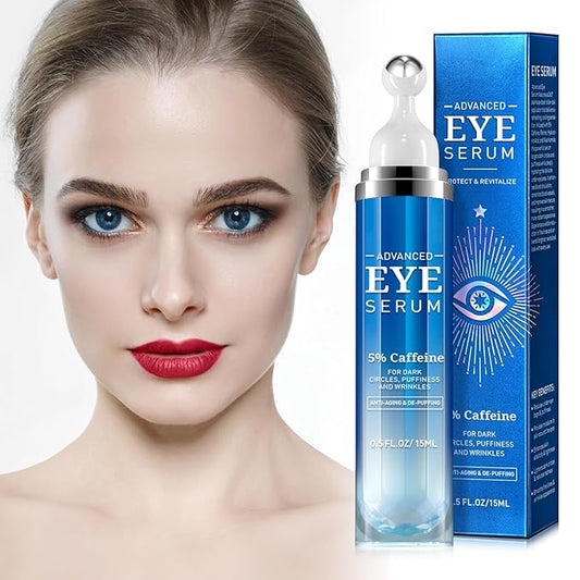 Advanced Eye Serum with Caffeine & Retinol,Eye Treatment Cream for Dark Circles Under,Anti Aging Eye Serum with 360°Massage Roller for Eye Massage Ball-0.5 fl.oz