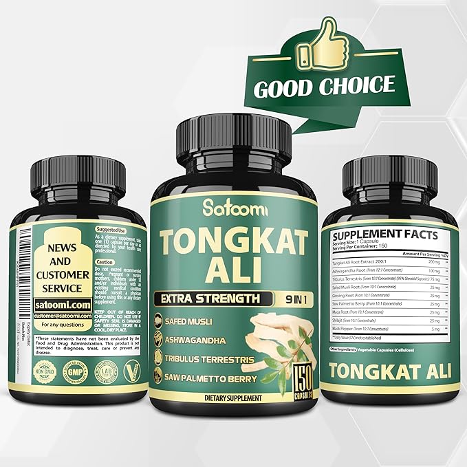 9in1 Tongkat Ali Root Extract 200:1 - Ashwagandha, Tribulus Terrestris - 150 Capsules for 5 Months - Support Strength, Energy & Healthy Immune