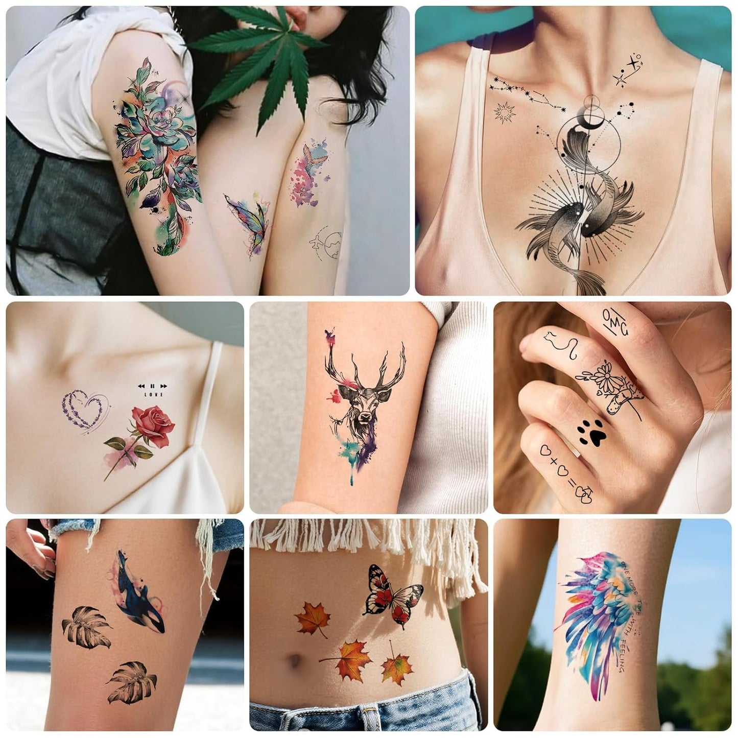 77 Sheets Temporary Tattoo, 17 Sheets Half Arm Lion Owl Antelope Rose Butterfly Constellation Chest Tattoos for Adults Men Women, 60 Sheets Small Tattoos Stickers for Boys Girls Kids Body Art Design