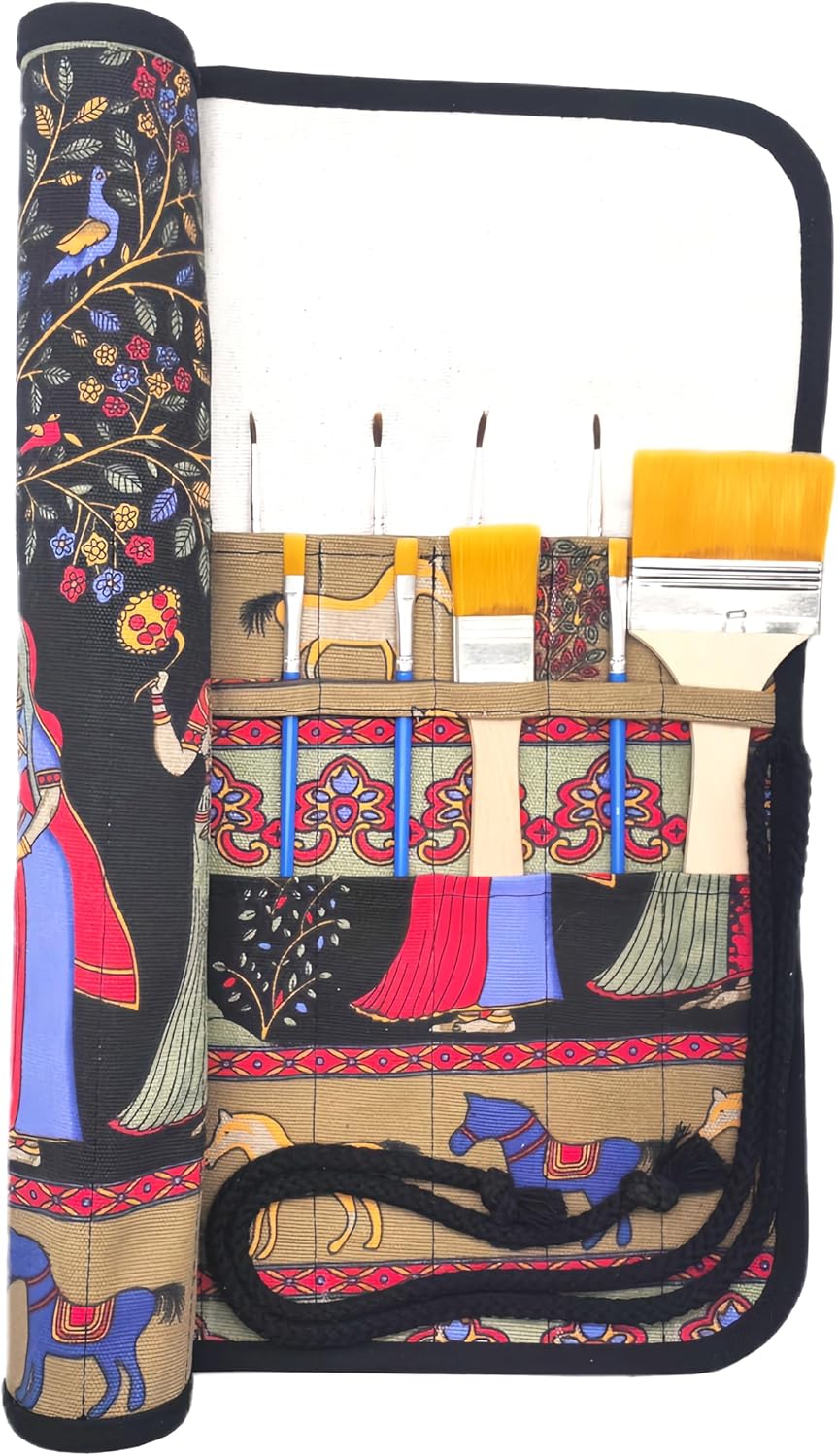 Funny live Paint Brush Holder Art Supplies, Artist Paint Brush & Storage Organizer Roll-Up Case Bag, Protect Acrylic Oil Watercolor Paintbrushes (Blissful Tree 20 Slot Pockets)