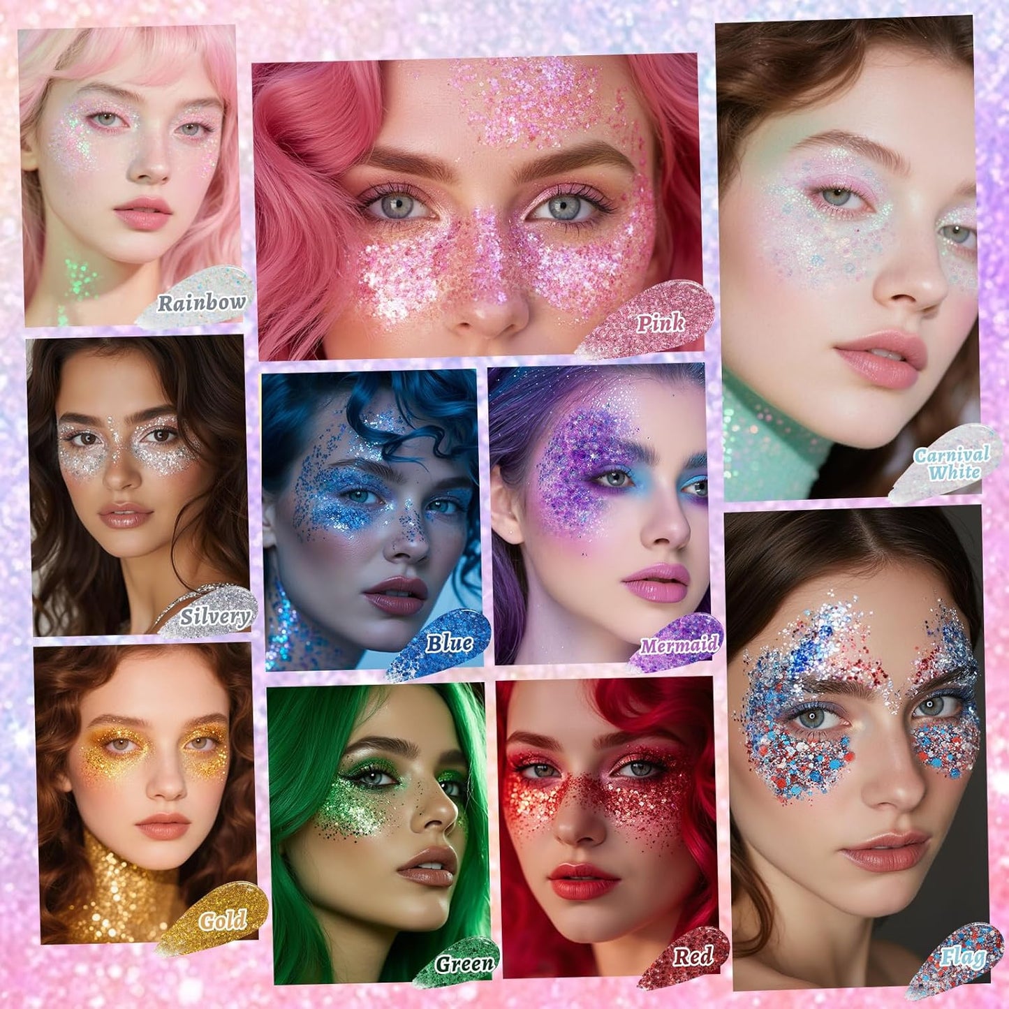 Rainbow Face and Body Glitter Stick for Sparkling Makeup, Hair Glitter Accessories for Women, Highlighting Stick for Fairy Dust Makeup, Cheerful Face Glitter for Festive Parties and Carnivals