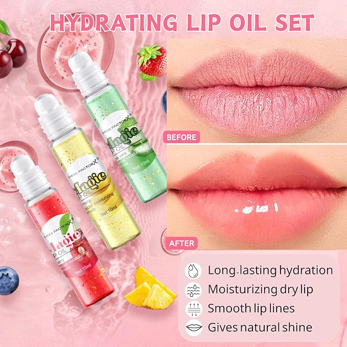 Lip Gloss Set Fruit - Lip Gloss for Girls - Lip Oil for Women - Hydrating Lip Oil Set - Shiny and Moisturizing,Non-Sticky - Tinted Lip Balm for Dry Lip Lip Care - Teen Girl Gift Set for Women (6pcs)