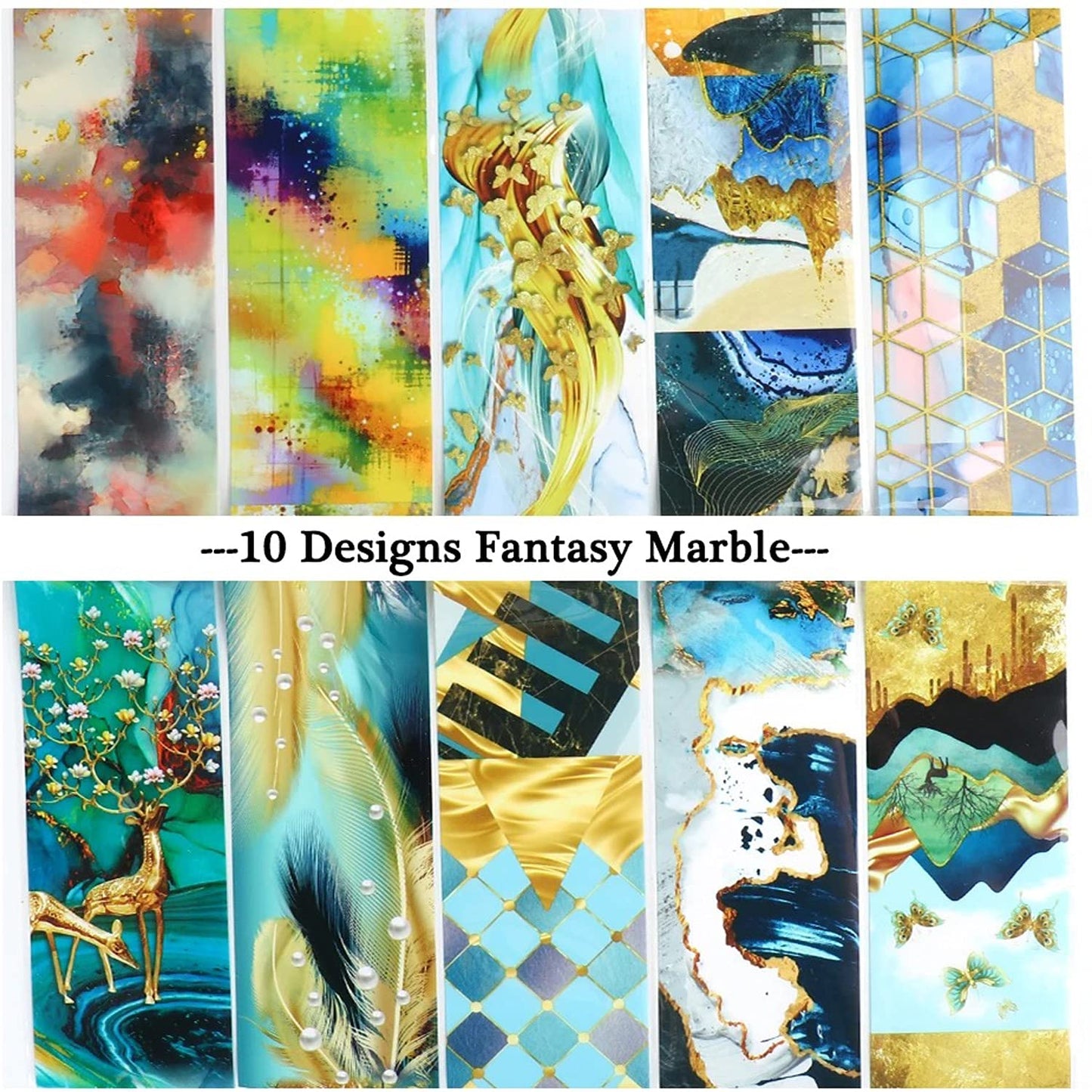 Marble Nail Foils Transfer Sticker Nail Art Supplies Marble Stone Nail Transfers Foil Decals Print Nail Art Foil Wraps Holographic Foil Nail Art Stickers for Women Girls Nail Art Decoration (10 Pcs)