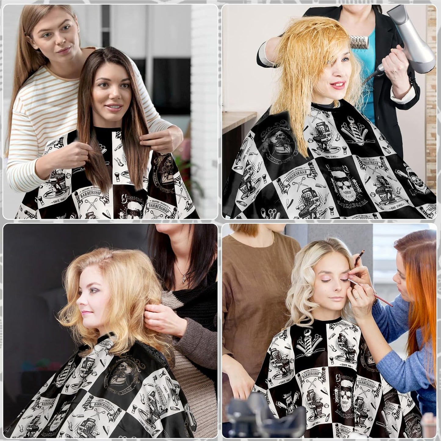 FEBSNOW Hair Cutting Cape Kit,Professional Barber Cape with Neck Duster Brush for Adults Waterproof Salon Cape with Adjustable Closure Snap Salon Barber Supplies 47x55 Inches(Black and White Plaid)