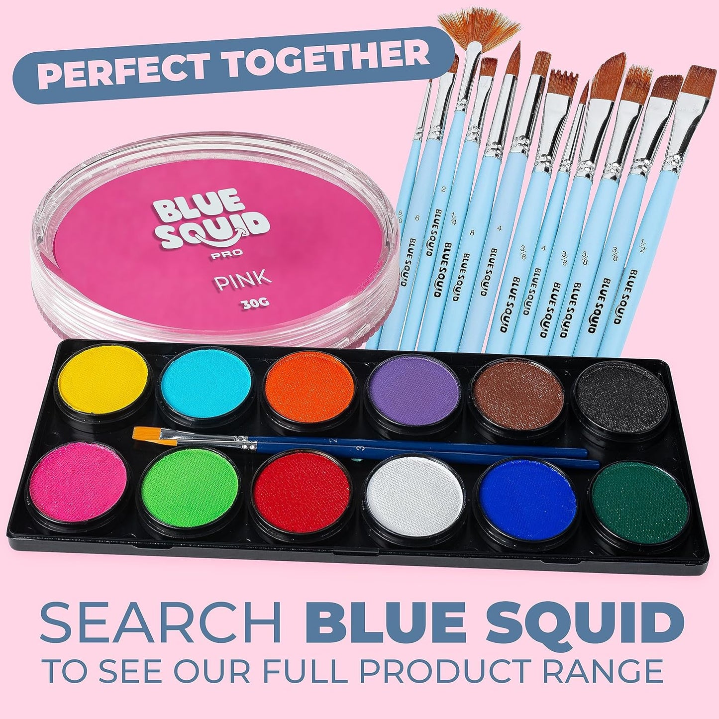 Blue Squid Face Paint Water Based Single Cake Professional Face Paint & Body Paint - Water Activated, Kids Adults Face Painting for Costume, Halloween Makeup, Cosplay - Classic Pink Face Paint 30g
