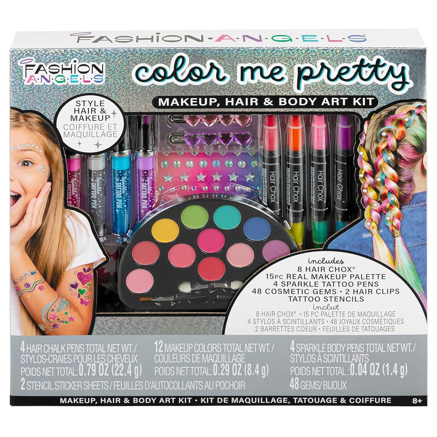 Fashion Angels Color Me Pretty Makeup, Hair & Body Art Kit, Set Includes Hair Chox, Real Makeup Palette, Sparkle Tattoo Pens & More, Ideal Gift for Girls
