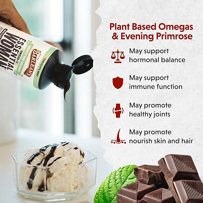 Barlean's Essential Woman Chocolate Mint Liquid Supplement from Flaxseed, Evening Primrose Oil & Soy Isoflavones, Omega 3 6 9 and GLA, Hormonal Balance & Healthy Hair and Skin, 16 oz