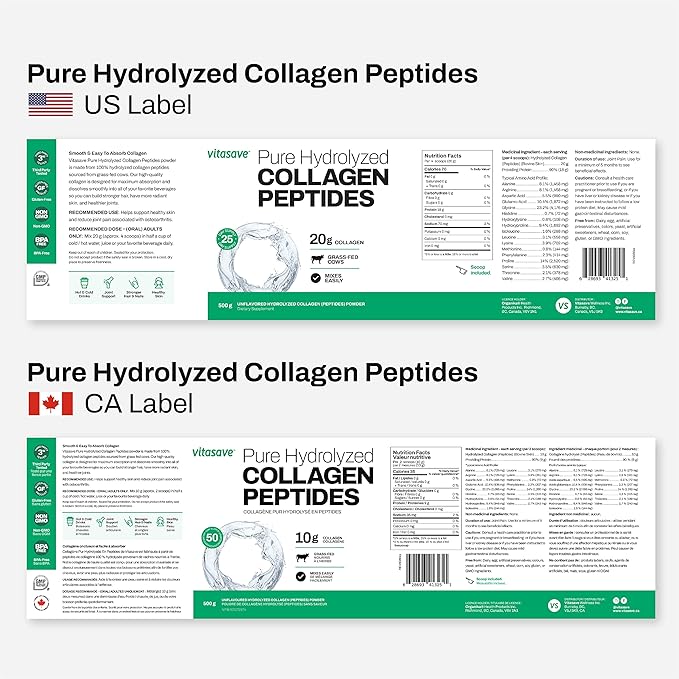 Collagen Peptides Powder – 10g Hydrolyzed Collagen per Serving – Unflavored, Grass-Fed, Keto Friendly – Skin, Hair, Nails & Joint Support – 500g